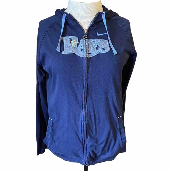 Tampa Bay Rays Jacket Women’s Size Medium Hooded Nike Swoosh Baseball Navy Blue - Picture 1 of 10
